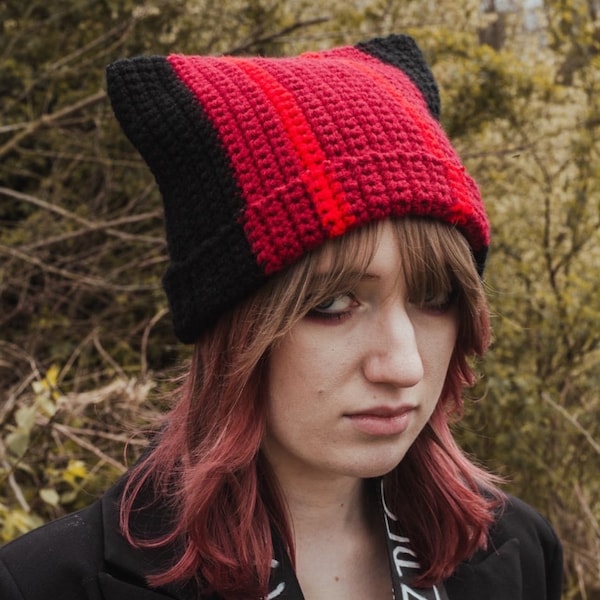 Hand crocheted Clancy cat hat