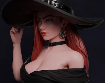 Mischievous Crimson Witch Figurine | Hand-Painted Anime Style, Optional Engraved Wood Base