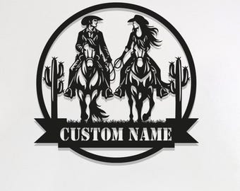 Personalized Cowboy & Cowgirl Metal Wall Art: Western Ranch Sign