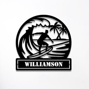 Custom Surfer Name Metal Wall Art: Abstract Ocean Design
