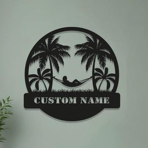 Custom Beach Palm Tree Metal Wall Art – Personalized Coastal Steel Sign for Tropical Home Decor & Outdoor Spaces
