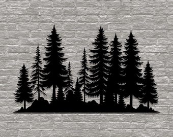 Pine Tree Metal Wall Art - Rustic Forest Silhouette Decor
