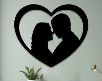 Metal Couple Heart Sculpture | Anniversary Wall Art