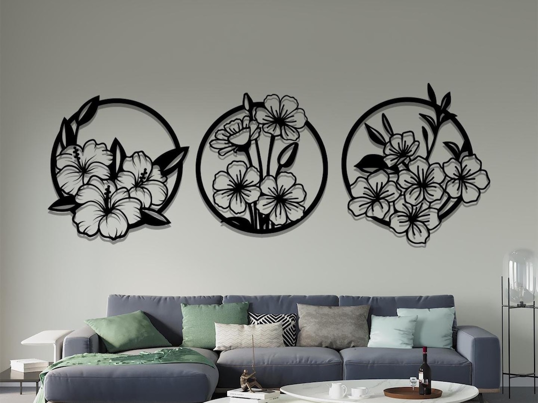 Floral Metal Wall Art Set – Modern Flower Decor, Black Finish - Etsy