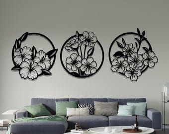 Floral Metal Wall Art Set – Modern Flower Decor, Black Finish