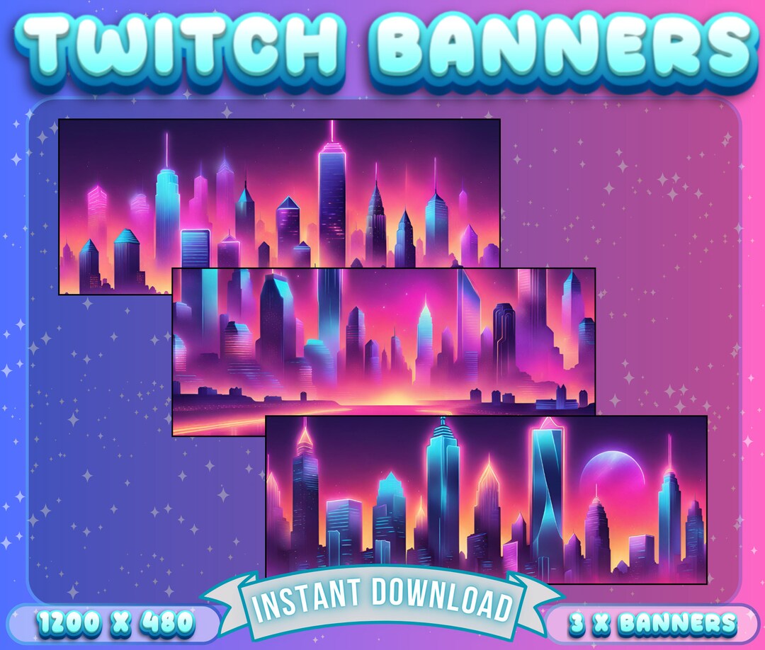 3 X Twitch Profile Banners Neon Skyline Twitch Banners Channel Banner ...