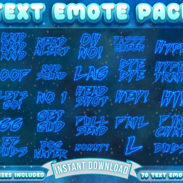 Twitch Text Emote Pack | Twitch Text Emotes | Electric Blue Text Emotes | BlueTwitch Emotes | Emote Pack | For Streamers | Streamer Emotes