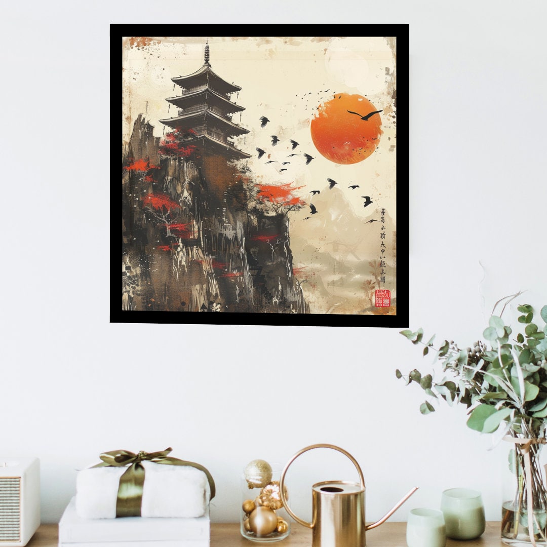 Temple in Japanese Art Style, Japanese Wall Art, Temple Wall Art ...