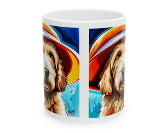 Mug chien avec chapeau de pluie - Tasse à café en céramique amusante, colorée et mignonne - Idée cadeau pour les amis des animaux de compagnie, Mug en céramique, 11 oz