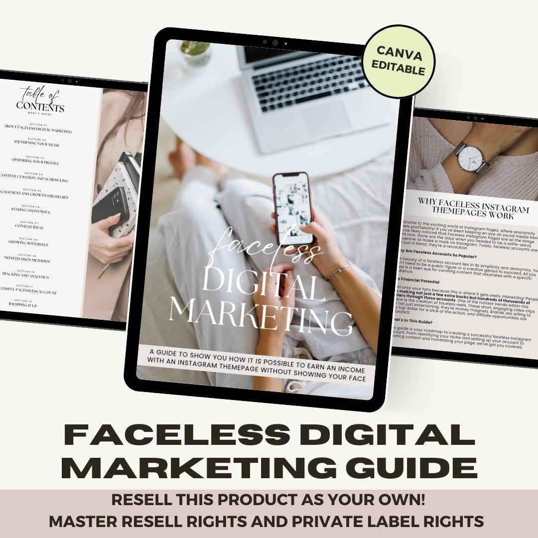 Faceless Digital Marketing Guide With Resell Rights - MRR - PLR - Etsy