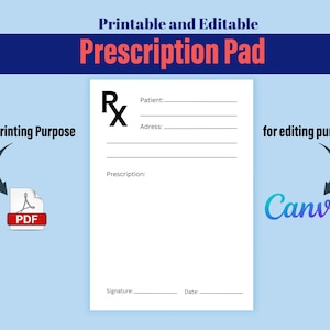 Custom doctors editable prescription template, Rx template, prescription label, Printable Medicine Label, Canva and PDF Files.