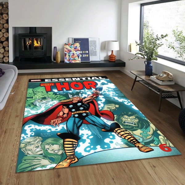 Thor Rug, Thunder God, Magazine Cover, Legendary Hero, Fantastic Rug, Comic Book, Kids Room Rug, Area Rug, Home Decor Rug, Non slip Rug,Gift