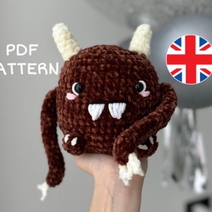 Plush Monster Crochet PATTERN PDF ONLY, Teethie the Monster Amigurumi Pattern in English, Fluffy Monster with Long Hands Crochet Pattern