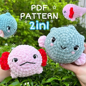 BUNDLE Crochet Axolotl and Fish PATTERN PDF Only, Axolotl Crochet Pattern, Puffer Fish Crochet Pattern, Low Sew Amigurumi Pattern in English