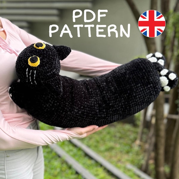 Long Cat Amigurumi PATTERN PDF ONLY, Fluffy Long Kitty Crochet Pattern, Plush Cat Stress Pillow Crochet Pattern, Squishy Cat Crochet Pattern