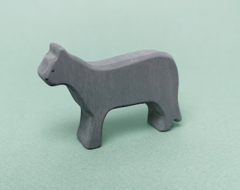 Gray Cat wooden figurine toy, Waldorf wooden toy made entirely of wood, hand-painted figure, for kid