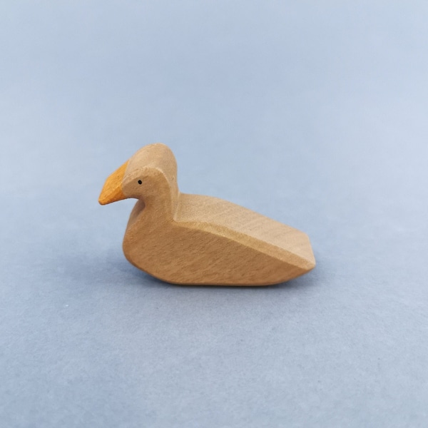 Swimming Duck wooden figurine toy, forest bird, gift for kid, Waldorf animal made entirely of wood