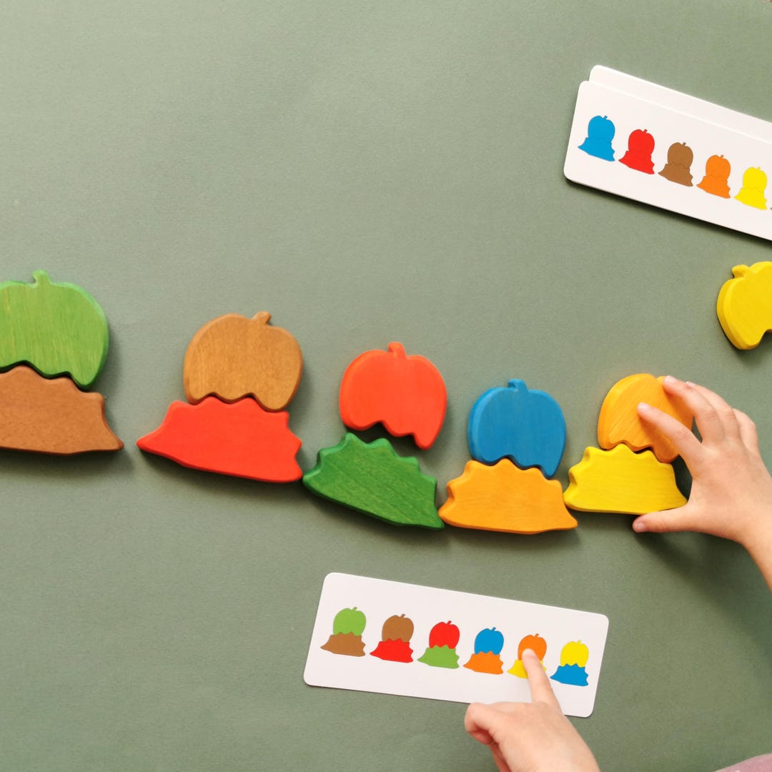 Hedgehogs 6 Colors, Wooden Puzzle Toy, Pattern Matching, Fine Motor Skill, Kids Educational ...