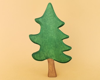Wooden large figurine of a Pine tree, forest theme toy, Waldorf tree toy made entirely of wood, hand-painted figure, Montessori inspiration