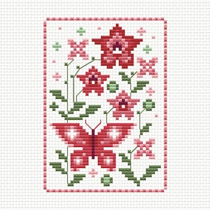 Orchidées et papillons, téléchargement instantané du motif PDF, broderie florale moderne, cadeau original de carte brodée pour les amateurs de fleurs.