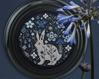 Rabbit and Flowers Cross Stitch Pattern, Bunny and Wildflowers, Simple Digital Cross Stitch, Hare XStitch Pattern, Instant Download PDF file
