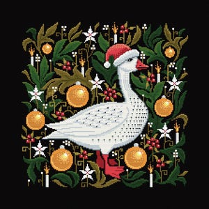 Christmas goose cross stitch pattern instant download PDF, bird and festive decor, modern embroidery.