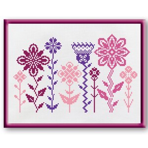 Flowers Decorative Cross Stitch Pattern, Modern Floral XStitch, Wall Flower Decor, Simple Cross Stitch Pattern, Instant Download, PDF file