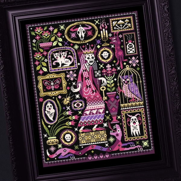Night Castle Cross Stitch Pattern: a Gothic Princess Among Terrifying Paintings, Monsters and Flowers (PDF Download)