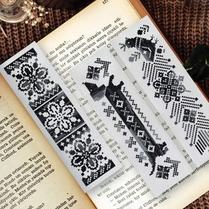 Bookmarks set cross stitch pattern instant download PDF, 3 simple embroidery designs, gift for handicraft lovers.