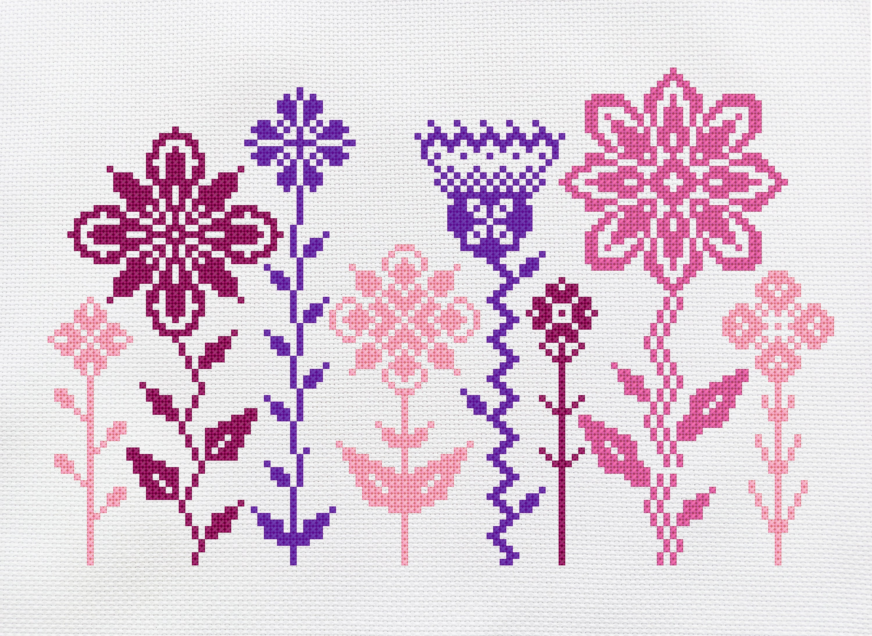 Floral Cross Stitch Pattern: Modern Flower Decor (PDF Pattern) - Etsy