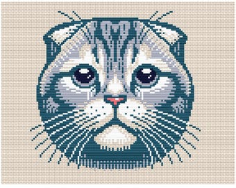 スコティッシュフォールド猫の水彩クロスステッチパターン - デザイン