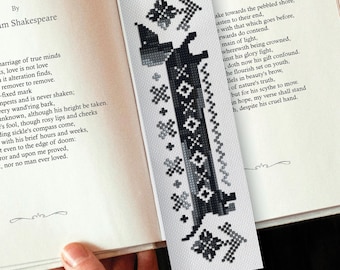 Dog Bookmark Cross Stitch Pattern: Modern Black & White Embroidery (PDF Pattern)