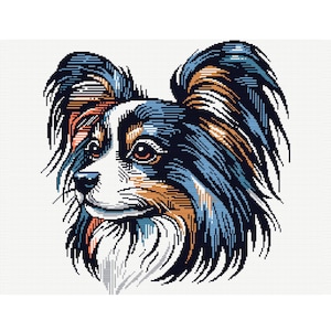 Cutie dog portrait cross stitch pattern instant downloaded PDF, Papillon pet needlepoint, dog lover gift, modern embroidery, wall decor