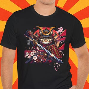 Samurai Cat Tee - Japanese-Inspired Cat Artwork Unisex Jersey Short Sleeve Tee, Cat Enthusiast Shirt, Durable Crewneck for Men, Women,