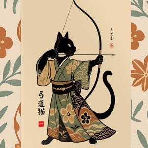 Poster Archer chat japonais : impression d'art kyudo anime