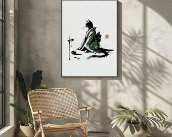 Kimono Cat Ukiyo-e Art Print: Japanese Geisha Neko (Digital Download)