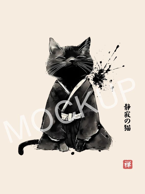 Zen Cat Wall Art - Seijaku No Neko Japanese Minimalist Zen