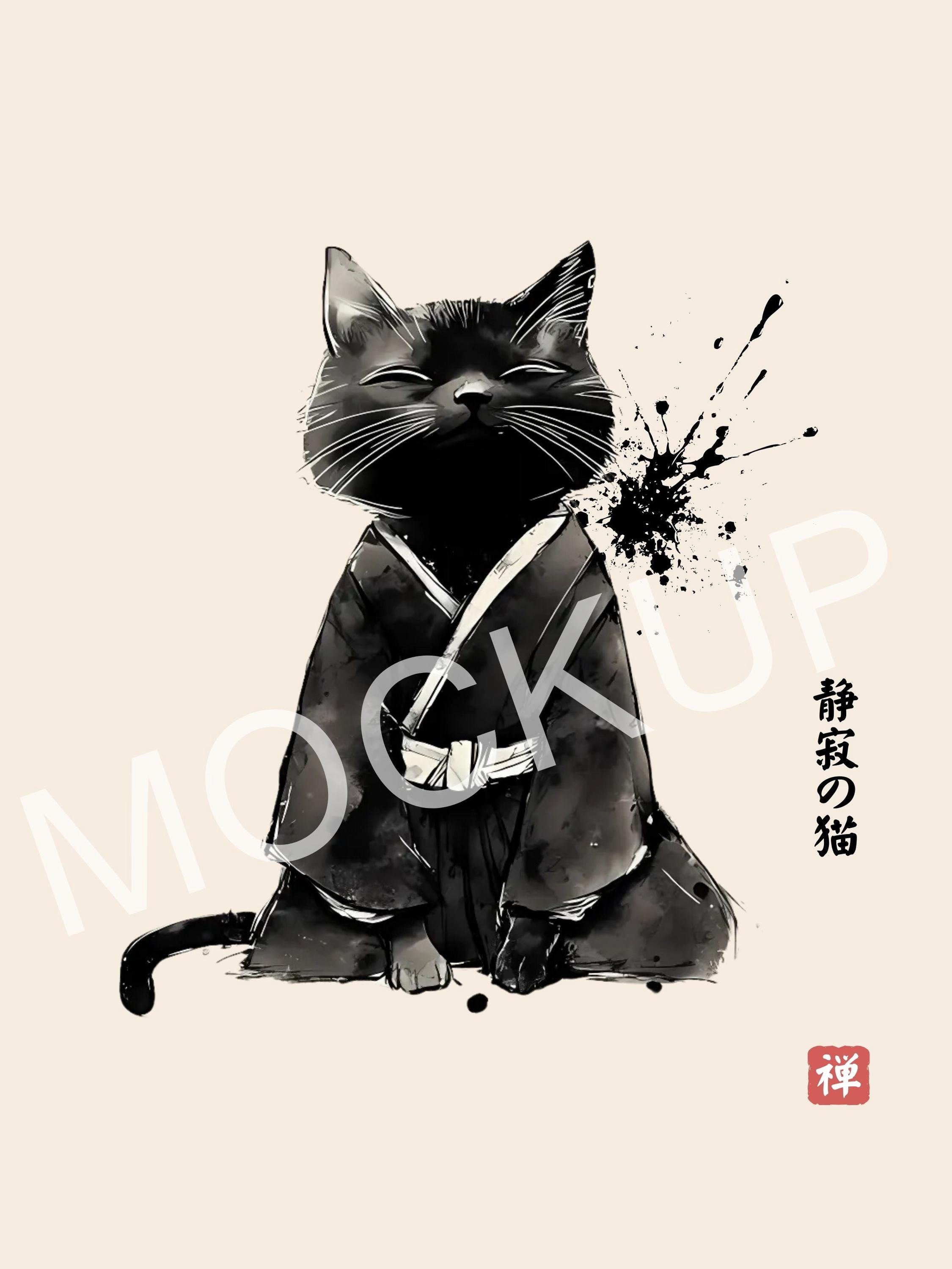 Zen Cat Wall Art - Seijaku No Neko Japanese Minimalist Zen