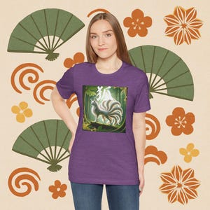 Camiseta Kitsune Fox - Design Yokai do espírito japonês de nove caudas, camiseta de mitologia folclórica japonesa, unissex, conforto macio, arte mística de raposa