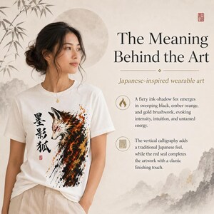 Fox Graphic Tee, Japanese Brush Stroke Fox T-Shirt in Soft Cotton image 2