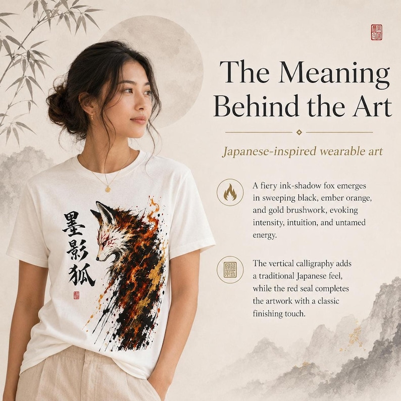 Fox Graphic Tee, Japanese Brush Stroke Fox T-Shirt in Soft Cotton image 2