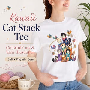Kawaii Cat Shirt | Colorful Cat Stack Tee with Whimsical Design