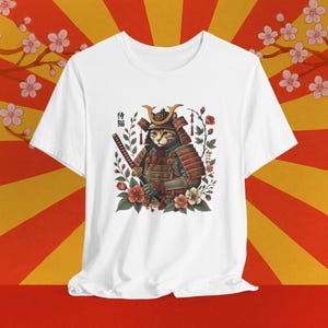 Samurai Cat Tee - Japanese-Inspired Cat Artwork, Neko Lover Shirt, Durable Unisex Crewneck for Men, Women, and Children