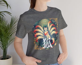 Japanese Fox Shirt with Kitsune Yokai Design, Unisex Tee