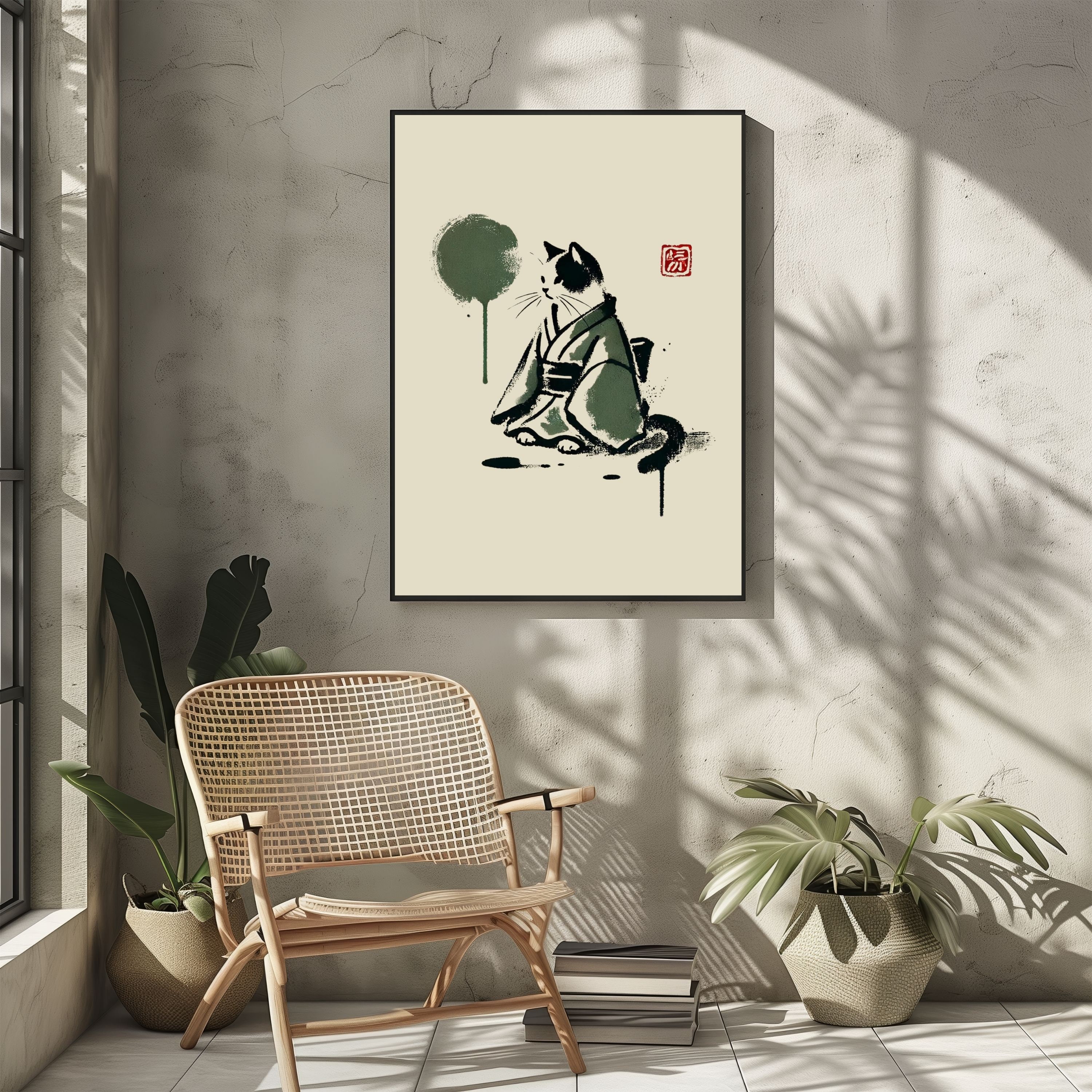 Kimono Cat Printable Wall Art - Ukiyo-e Inspired Watercolor