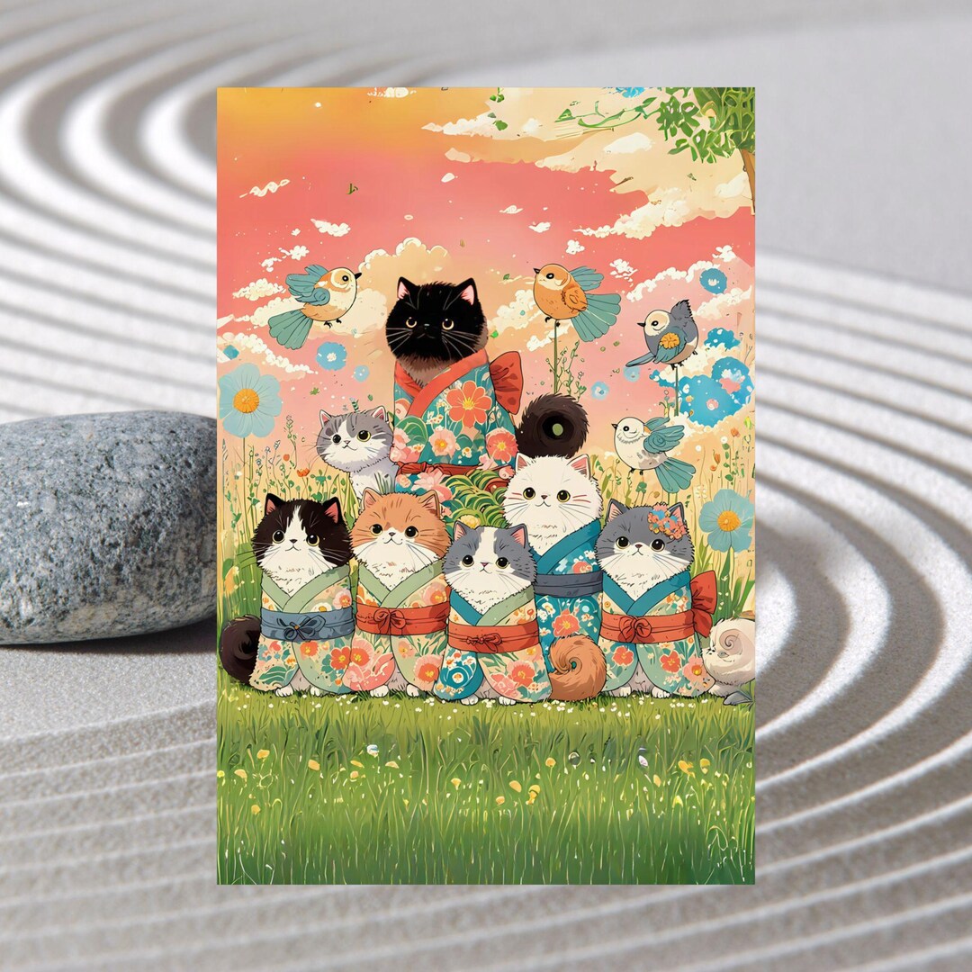 Japanese Cat Art Print: Ghibli Inspired Vintage Poster - Etsy