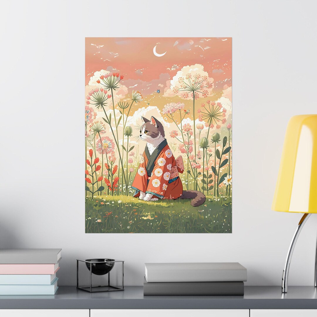 Japanese Cat Art Print – Ghibli Inspired, Vintage Style Poster - Etsy