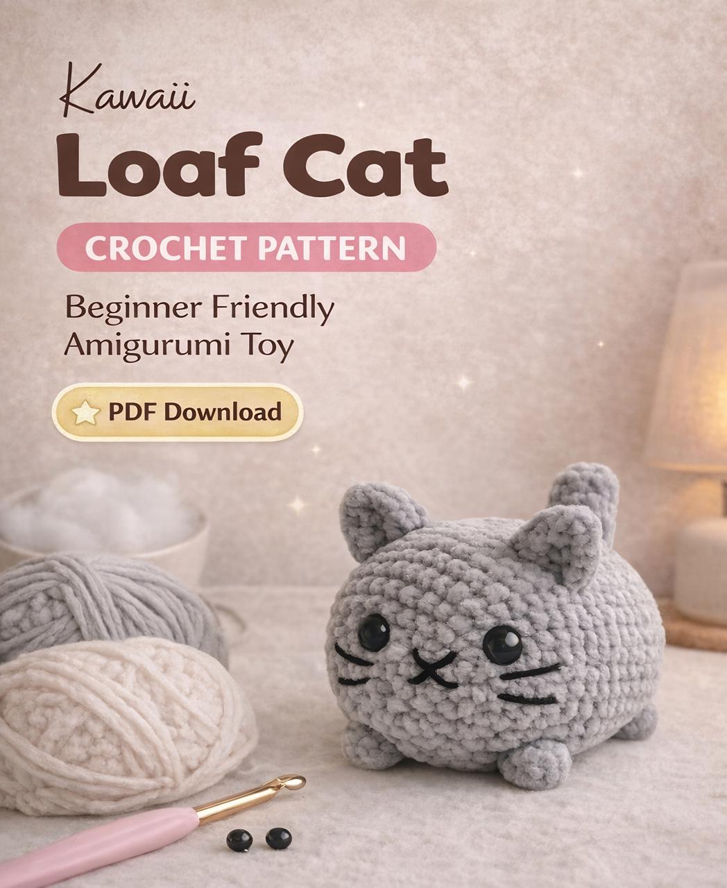 ネコミ あみぐるみ パン猫の編み図、初心者向けあみぐるみおもちゃ（PDFダウンロード