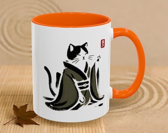 Caneca de café Ukiyo-e Cat Geisha: design japonês Sumi-e