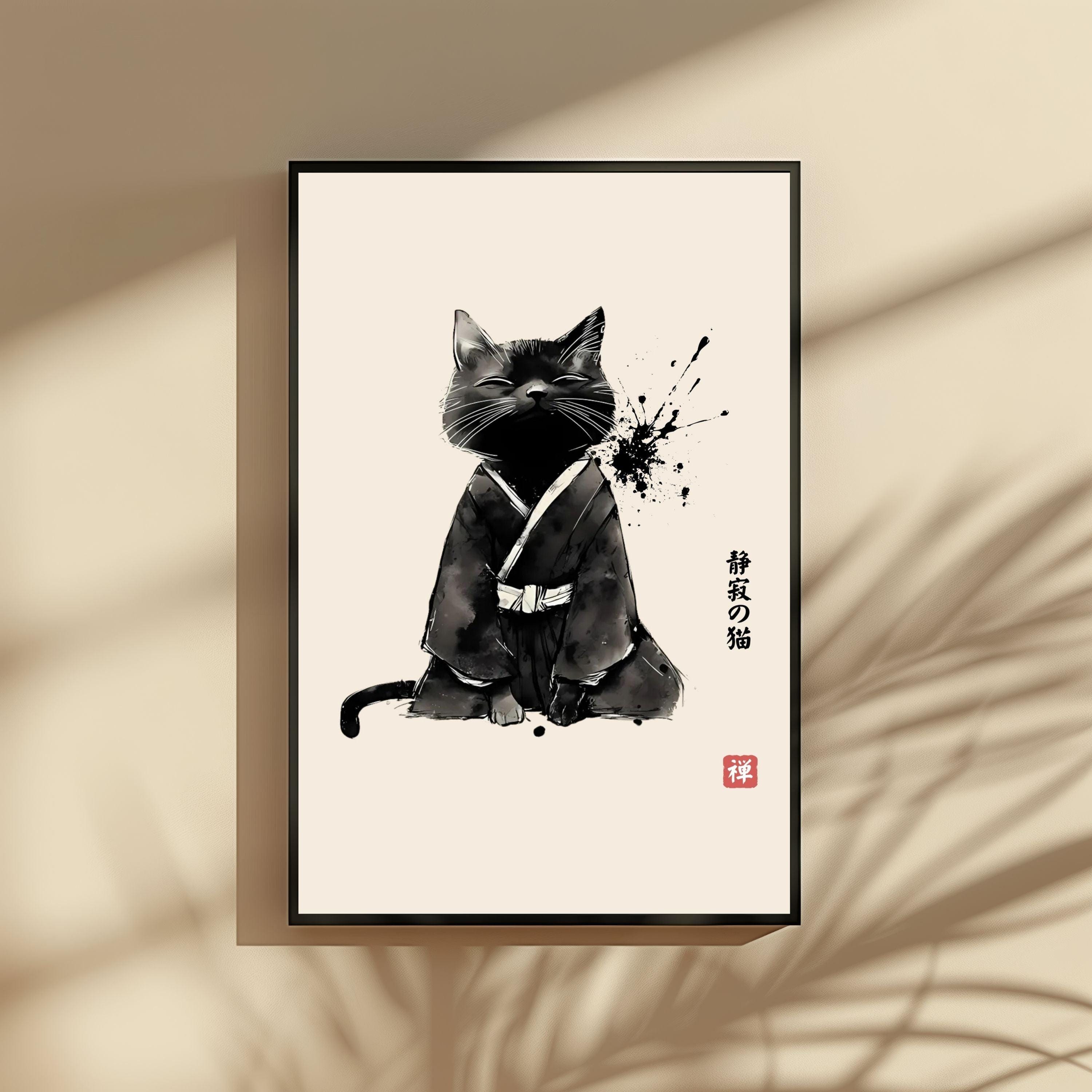 その他 CAT Zen Cat Wall Art - Seijaku No Neko Japanese Minimalist Zen